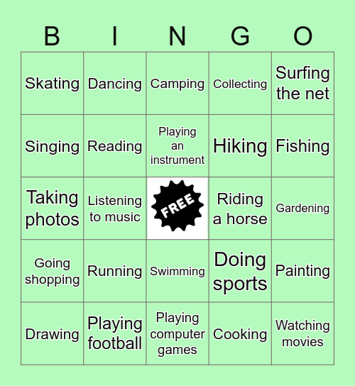 HOBBIES Bingo Card