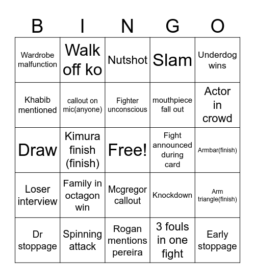 UFC 314 BINGO Card