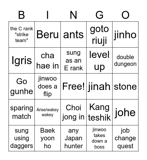 solo leveling bingo Card