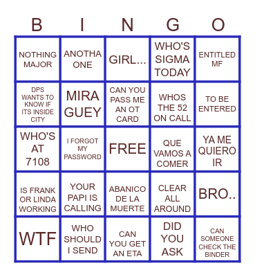 DISPATCHER QUOTES Bingo Card