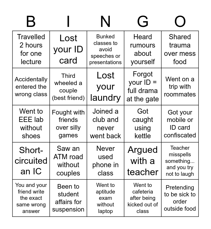 test Bingo Card
