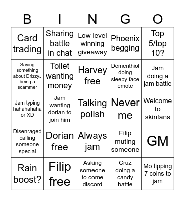 Skinfans bingo Card