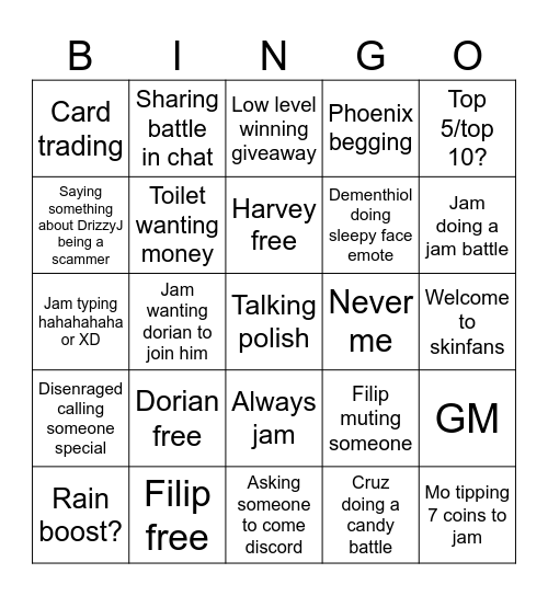 Skinfans bingo Card