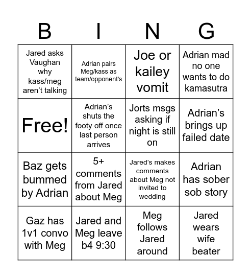 The Freak Off Bingo Card