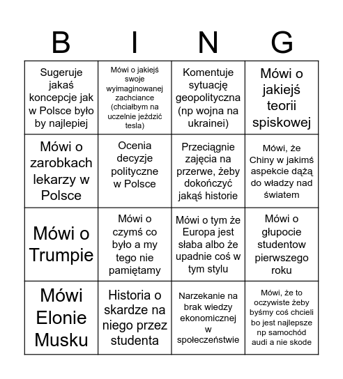 Mikroekonomia bingo Card