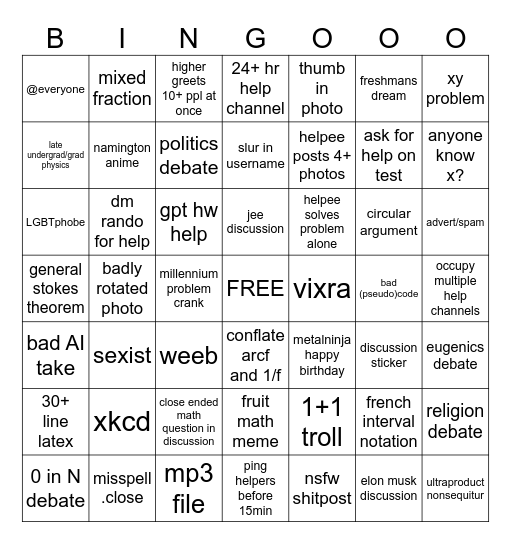Mathcord Bingo 2025 Bingo Card