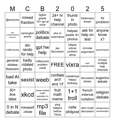Mathcord Bingo 2025 Bingo Card