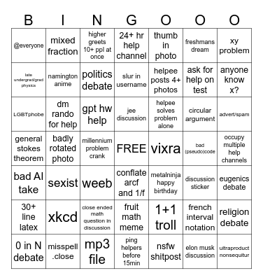 Mathcord Bingo 2025 Bingo Card