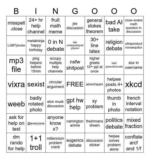 Mathcord Bingo 2025 Bingo Card