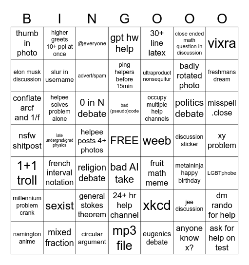 Mathcord Bingo 2025 Bingo Card