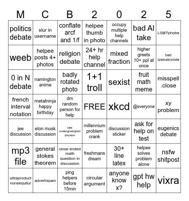 Mathcord Bingo 2025 Bingo Card