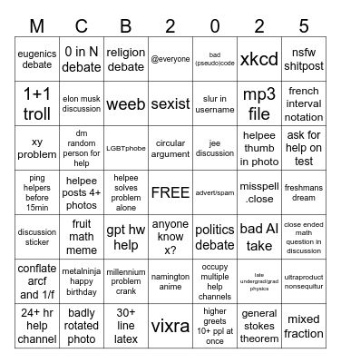 Mathcord Bingo 2025 Bingo Card
