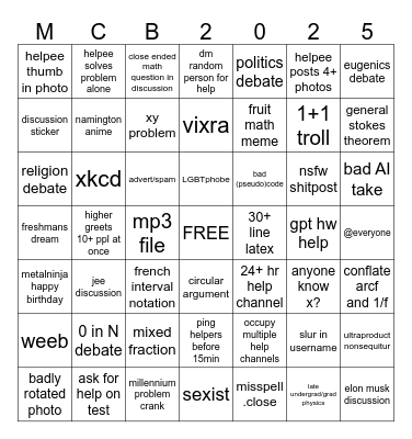 Mathcord Bingo 2025 Bingo Card