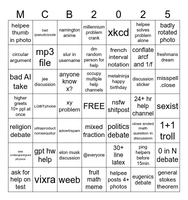Mathcord Bingo 2025 Bingo Card
