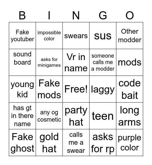Gorilla tag bingo Card
