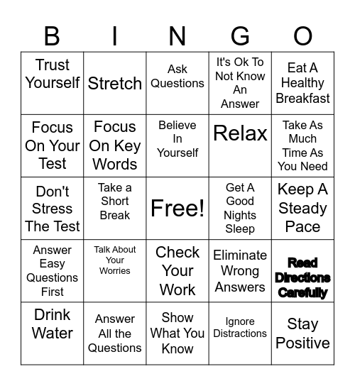 TEST TAKING Bingo Card