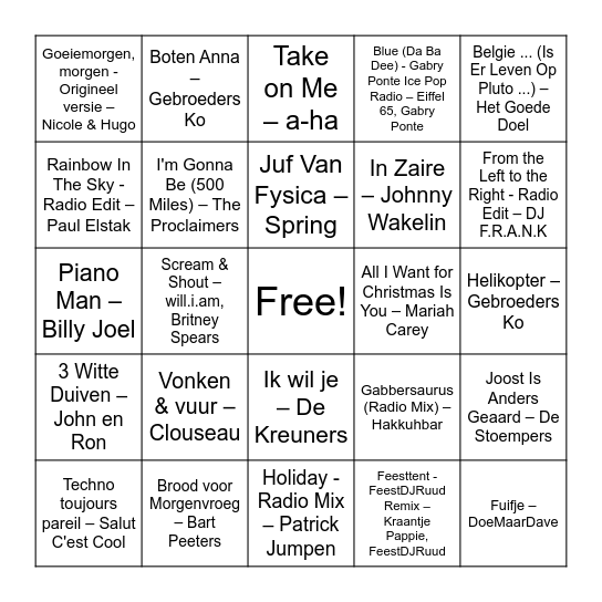 KARAOKE BIGNO Bingo Card