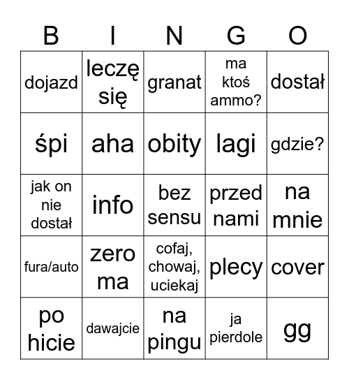 DayZ Bingo Card