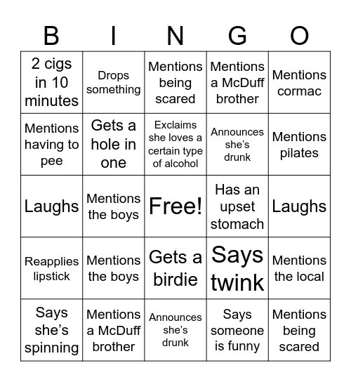 Costello Bingo Card