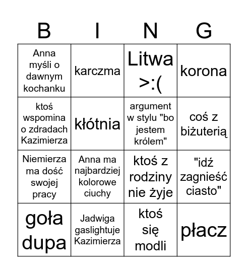 KORONA KRÓLÓW Bingo Card