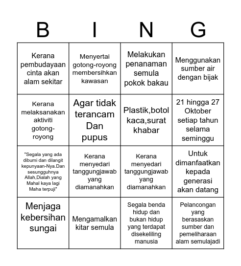 Alam Sekitar Bingo Card