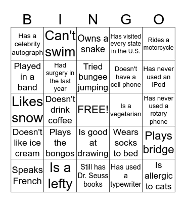 Young Professional Network Bingo Card