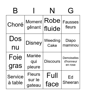 Mariage Mélina Bingo Card