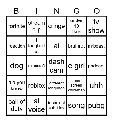 comments bingo Card