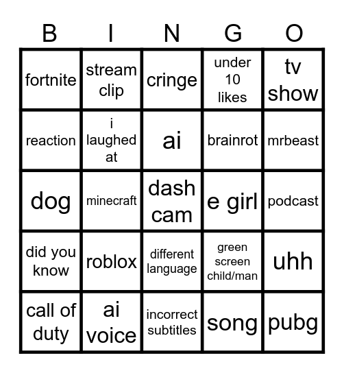 comments bingo Card