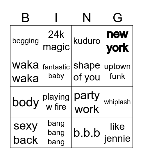 DANCO SONG Bingo Card