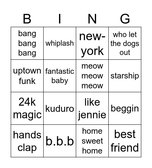 bingodanco Bingo Card