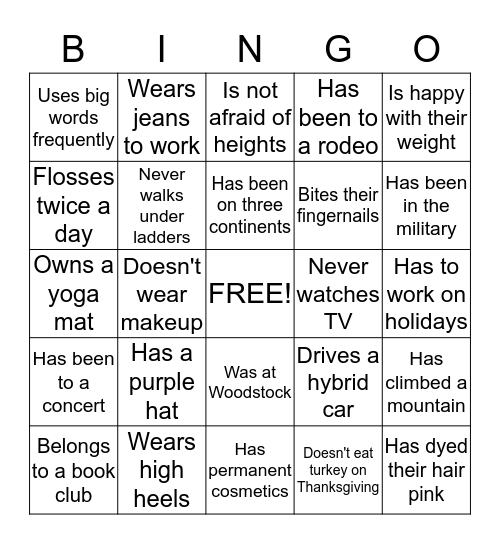 Young Professional Network Bingo Card
