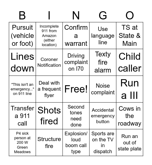 Telecommunicator Week BINGO Card