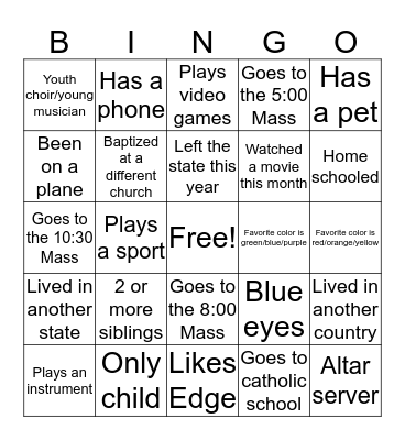 Getting to Know You Bingo Card