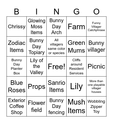 Zipper DA Bingo Card