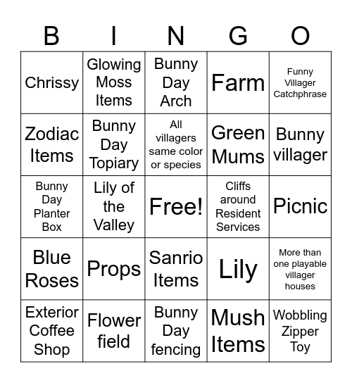 Zipper DA Bingo Card