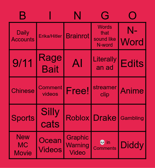 Insta Reels Bingo Card