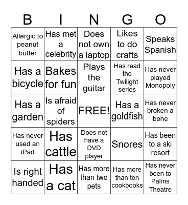 Young Professional Network Bingo Card