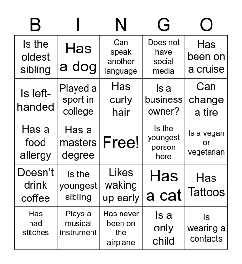 Mingle Bingo Card
