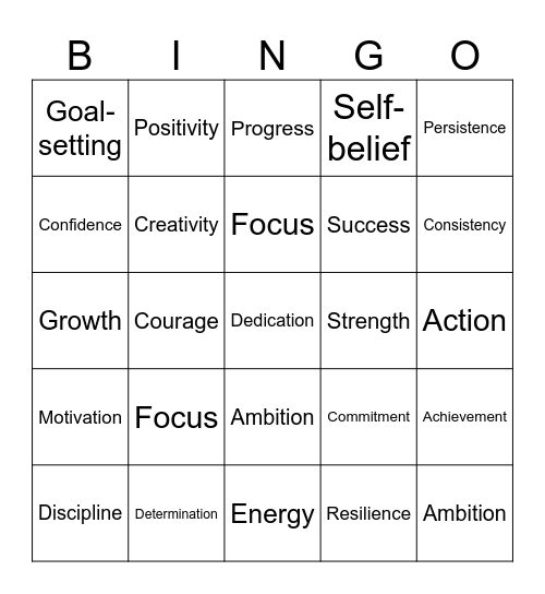 Motivational Bingo Card