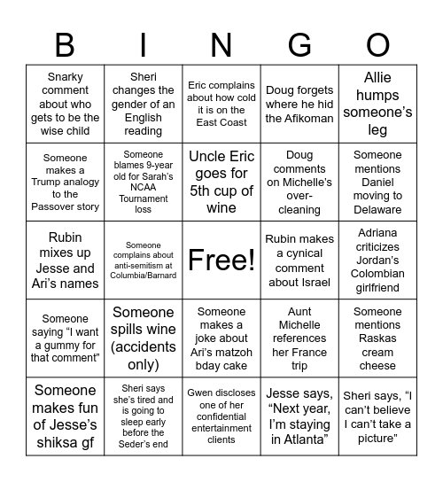 Passover Bingo Card
