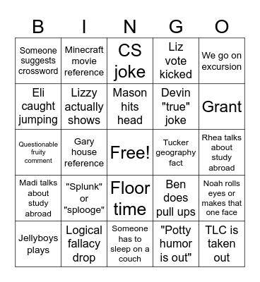 Tuckers Birthday Function Bingo Card