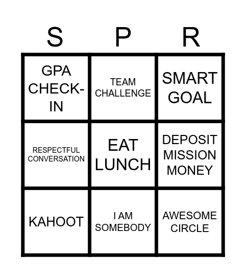 ACHIEVERS S.P.A.R.K. SATURDAY!! Bingo Card