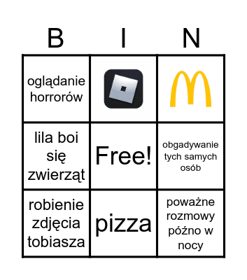 nocowanie na spotkaniu Bingo Card