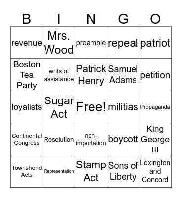 TWood Ch 5 Review Bingo Card