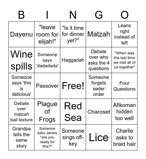 Passover Bingo Card