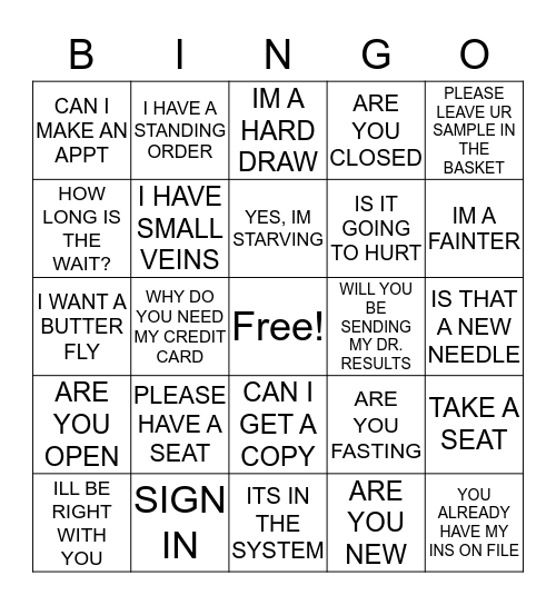LABCORP Bingo Card