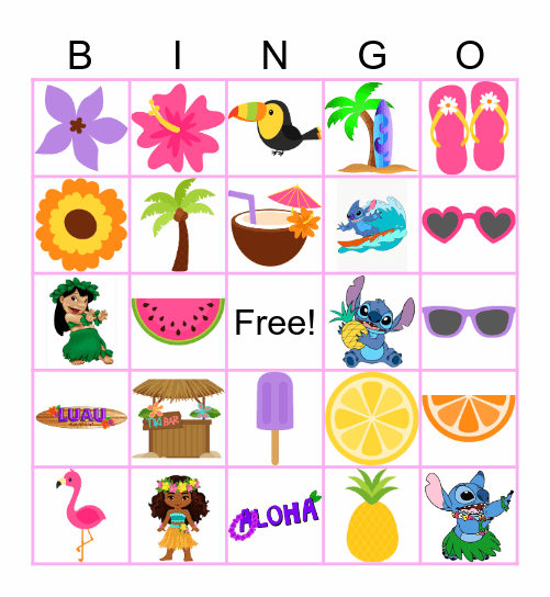 Stitch Luau Bingo Card
