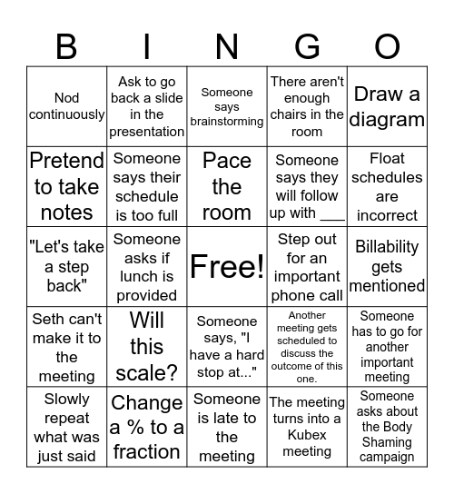 Brainstorming Bingo Card