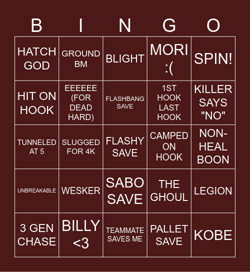 DBD SURV BINGO Card